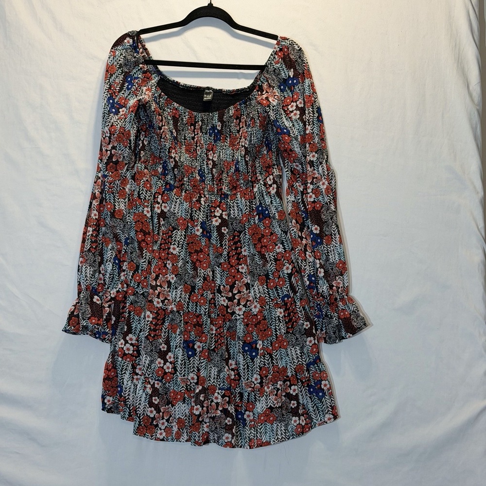 Ditsy Floral Boho Mini Dress Women's Large SHEIN With Smocked Bodice Stretchy